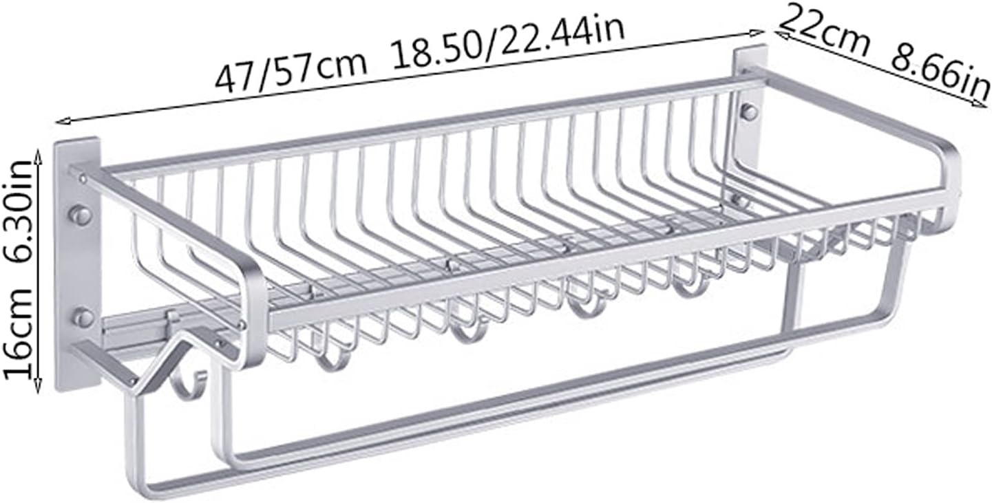 Bathroom Shelf Bathroom Lavatory Towel Rack Towel Shelf with Two Towel Bars Wall Mount Holder，Silver Bathroom Shelves Wall Mounted Floating Shelves/Shower Rack (Size : 57 cm Long)