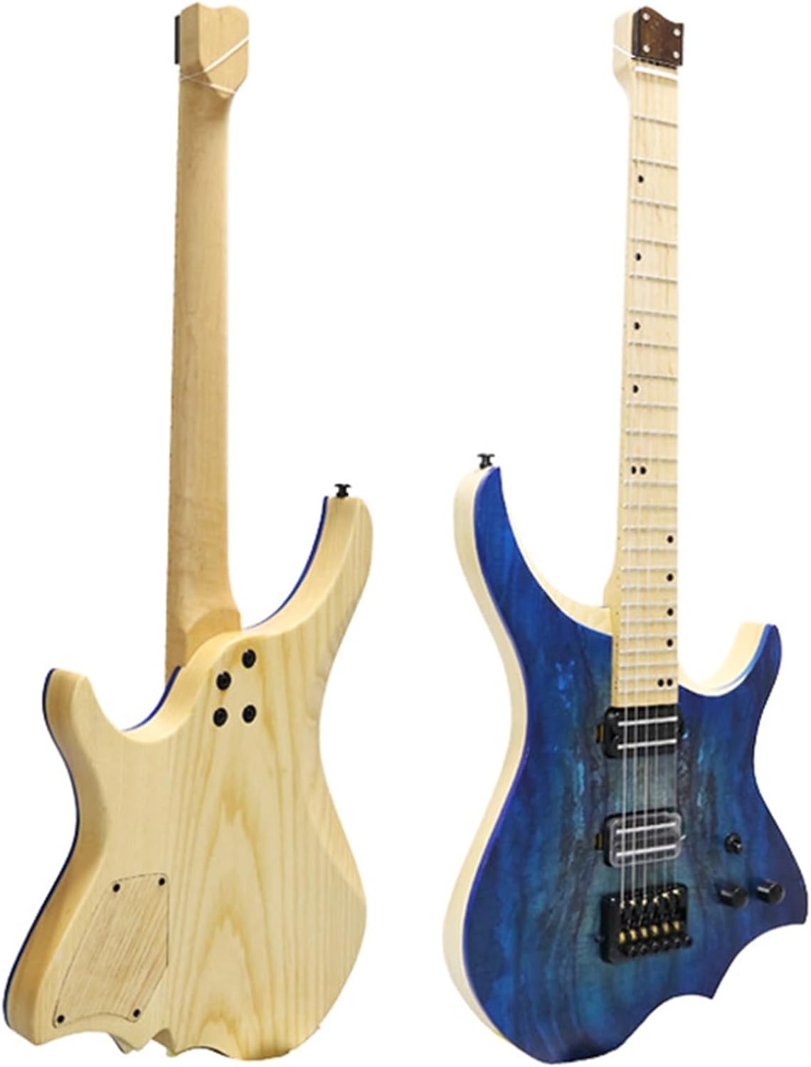 VENEKA Headless Electric Guitar 24-Fret Headless Electric Guitar Ash Wood Body Maple Fretboard with HH Pickups