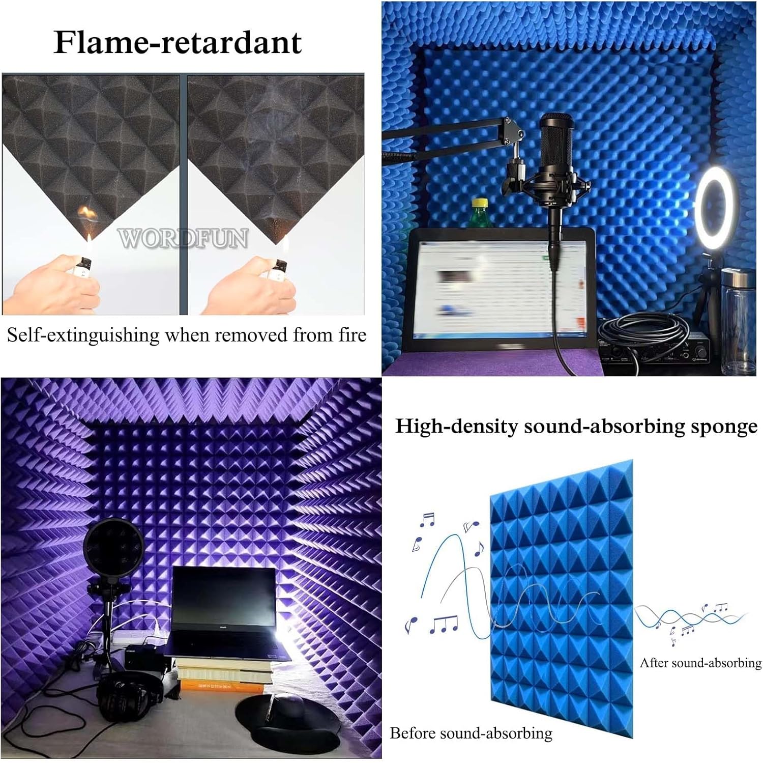 Portable Recording Studio, Sound Absorbing Screen, Microphone Foam Studio Cube for Home Studio Music Recording (Blue)