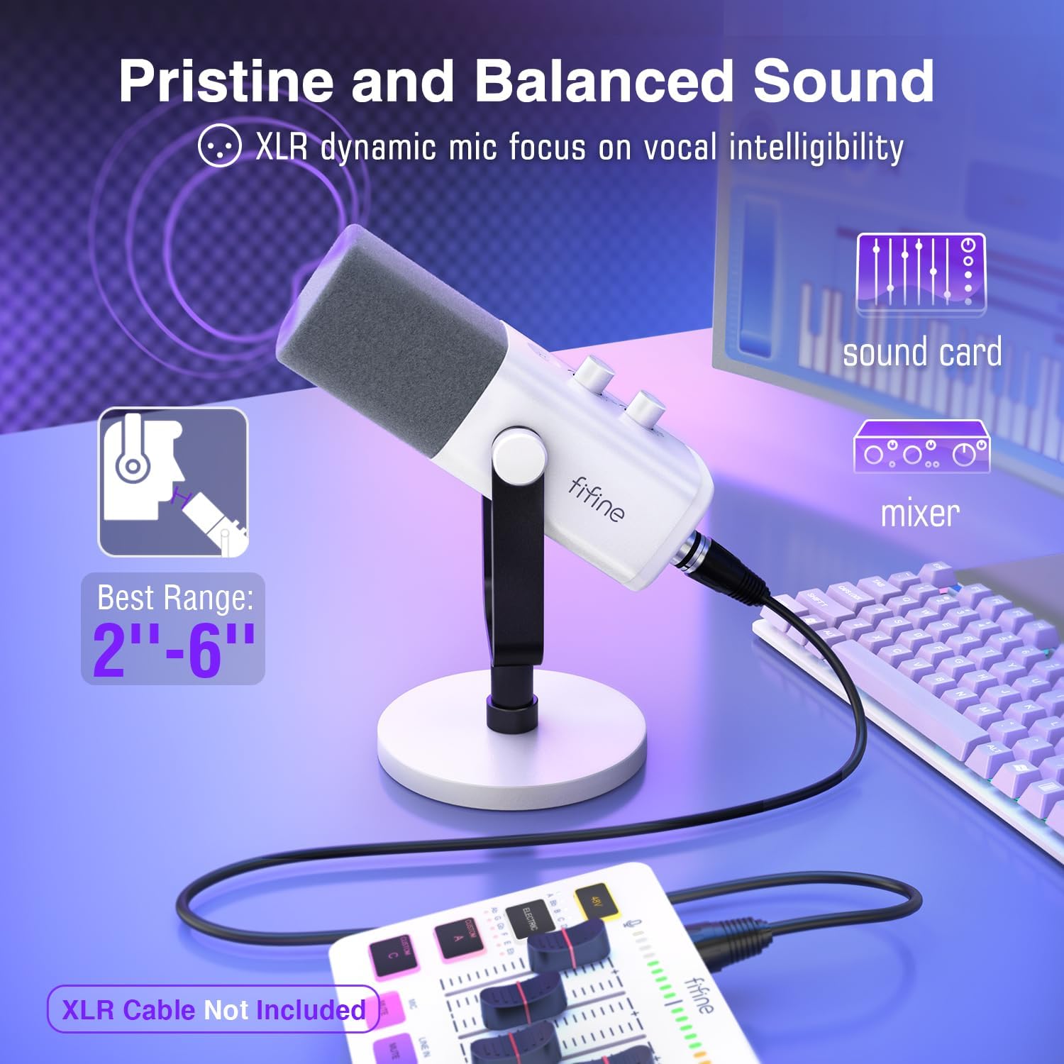 FIFINE XLR/USB Dynamic Microphone with Audio Mixer Bundle, Streaming Microphone with Mute Button, Headphones Jack, XLR Mixer with RGB Lighting, Volume Faders for Gaming, Recording, Podcast (AM8W+SC3)