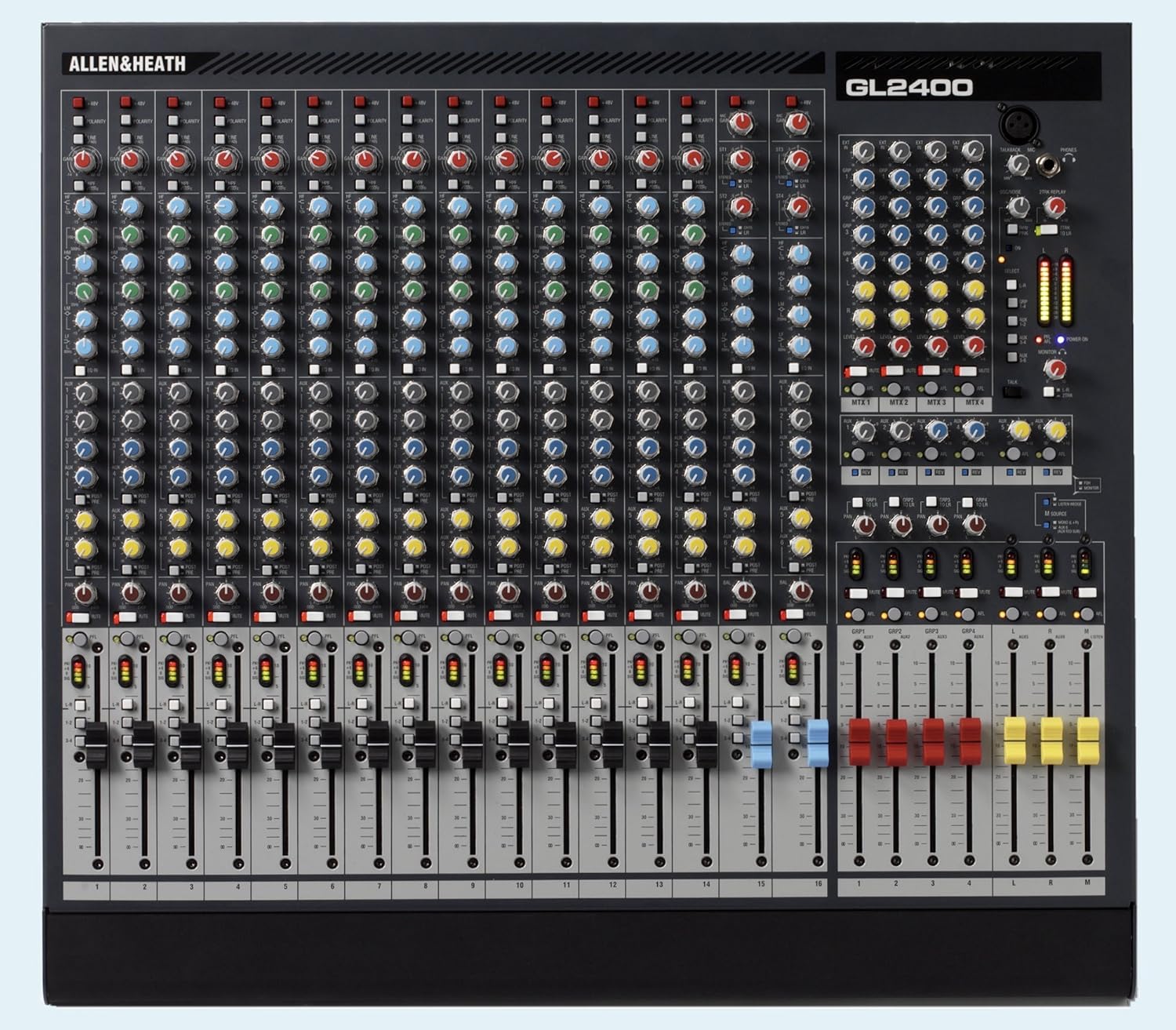 Allen & Heath GL2400/16 16-Channel Professional Mixer with 6 Auxiliary Sends, 4 Band Equalizer, and 7 x 4 Matrix