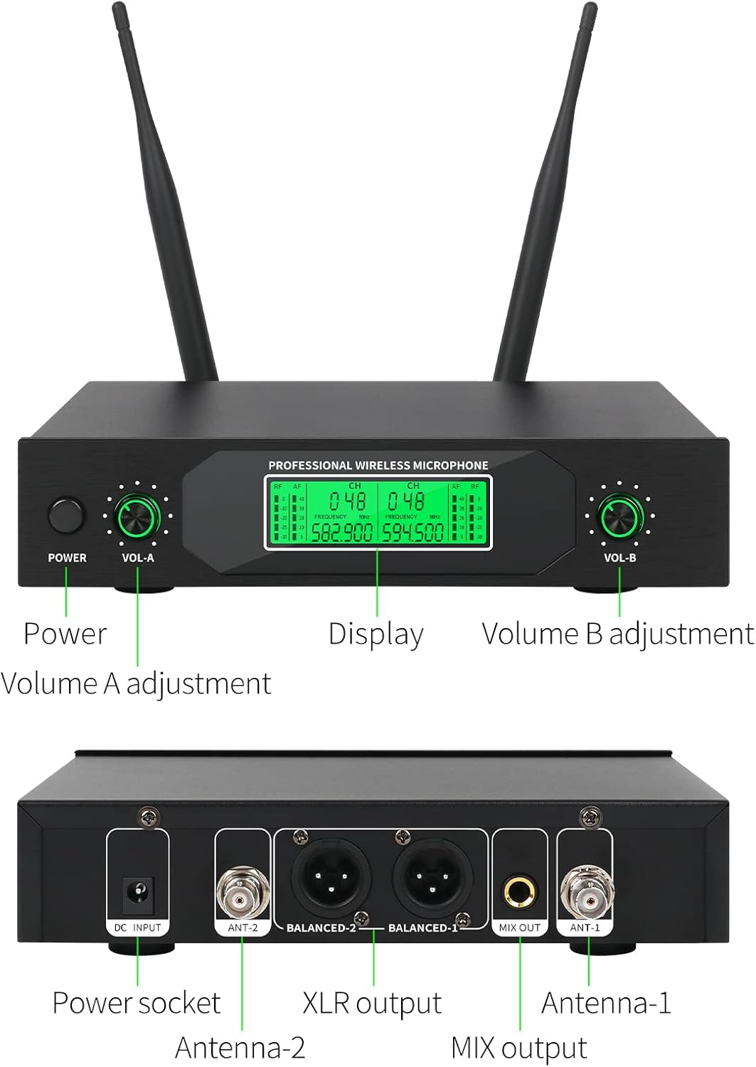 XTUGA Wireless Microphone System 50 Frequencies Rechargable Dual Mental Cordless Dynamic Microphone Set, 290ft, Echo,Treble,Bass for DJ/Church/Karaoke/Wedding/Party Home KTV Set