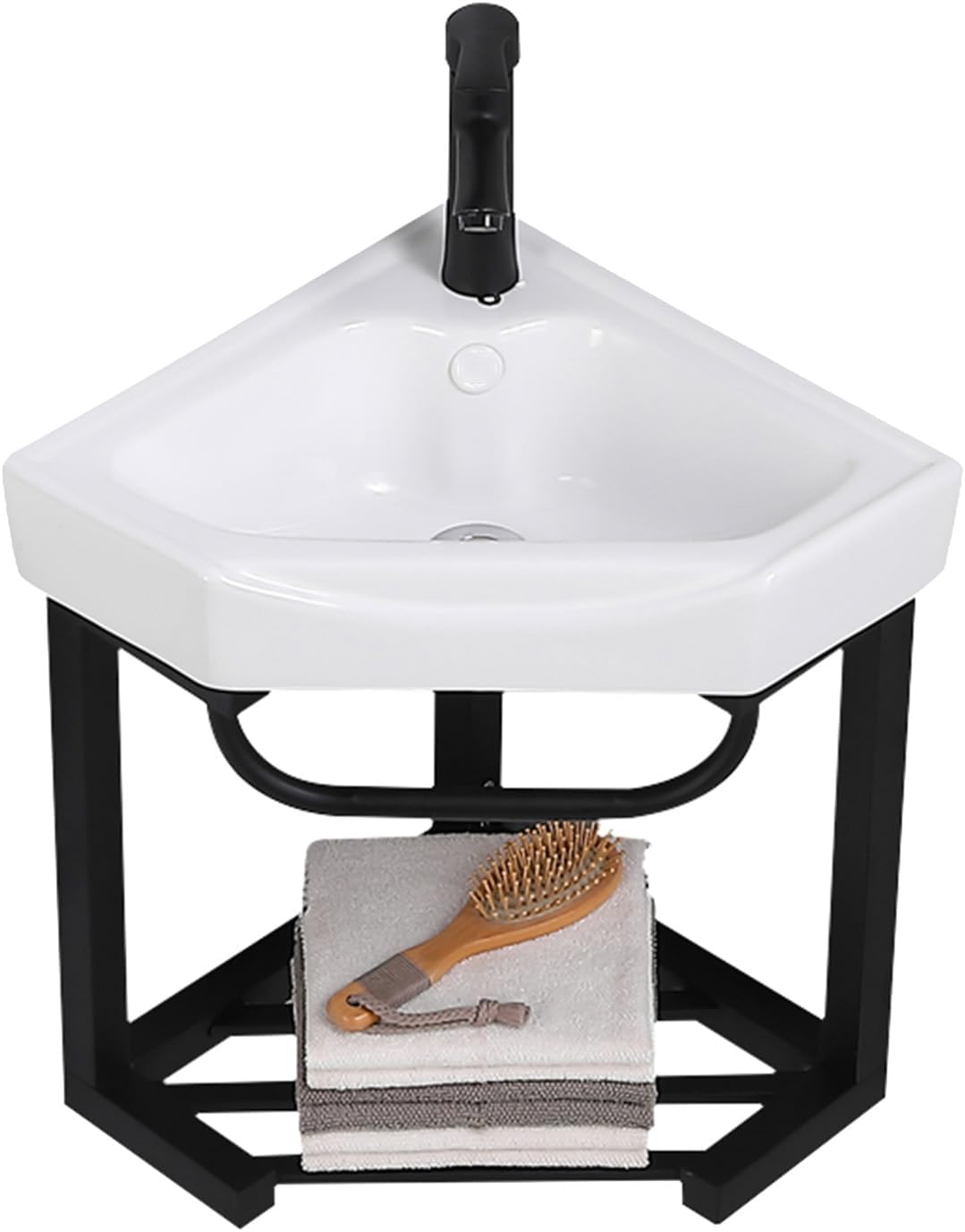 Corner Wall Mount Bathroom Sink, Wall Mounted Bathroom Sink, Bathroom Sink with Towel Rack,Without mirror-42x42cm,Without Mirror-42x42cm