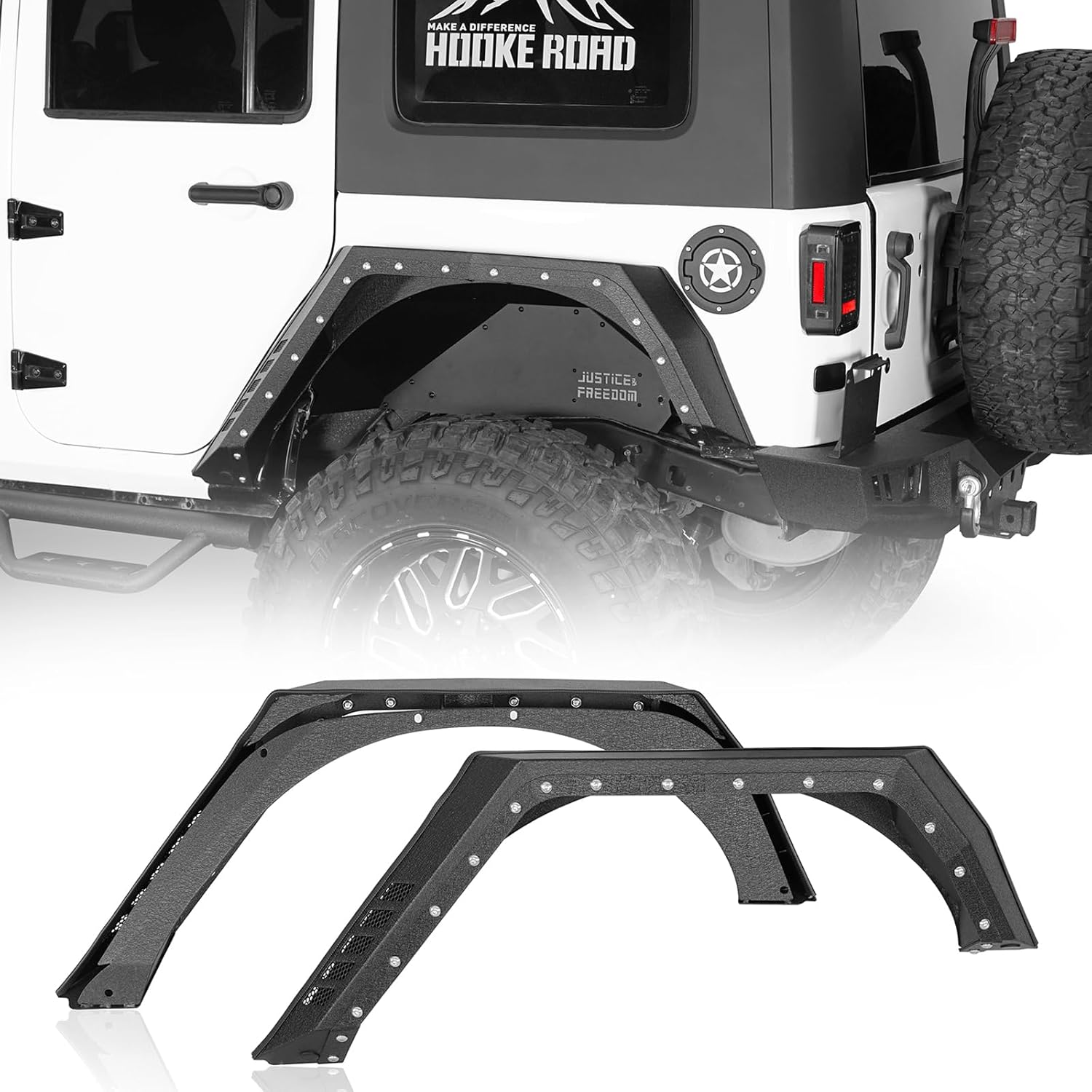Hooke Road Bulwark JK 4 Door Rear Fender Flares for 2007-2018 Jeep Wrangler JK Unlimited 4-Door (Only), 2PCS Armor Style Steel Fenders