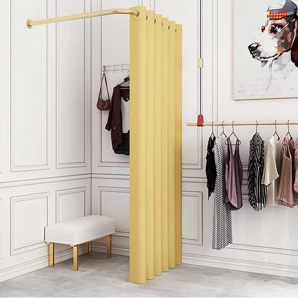 Retail Dressing Room Curtain Rod - Wall Mount Metal Rod - L-Shaped Corner Fitting Room Shelf - Shower Curtain Rod (Color : Gold, Size : 90x110cm)