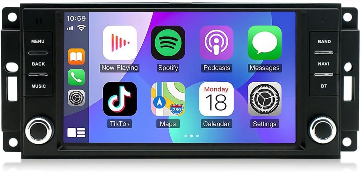 Car Stereo Radio for 2009–2011 Dodge Ram 1500 2500 3500 for Jeep Wrangler 2007-2017 for Chrysler Town & Country 2007-2010,7''Touch Screen Stereo w/Carplay Android Auto GPS WiFi-2+32G