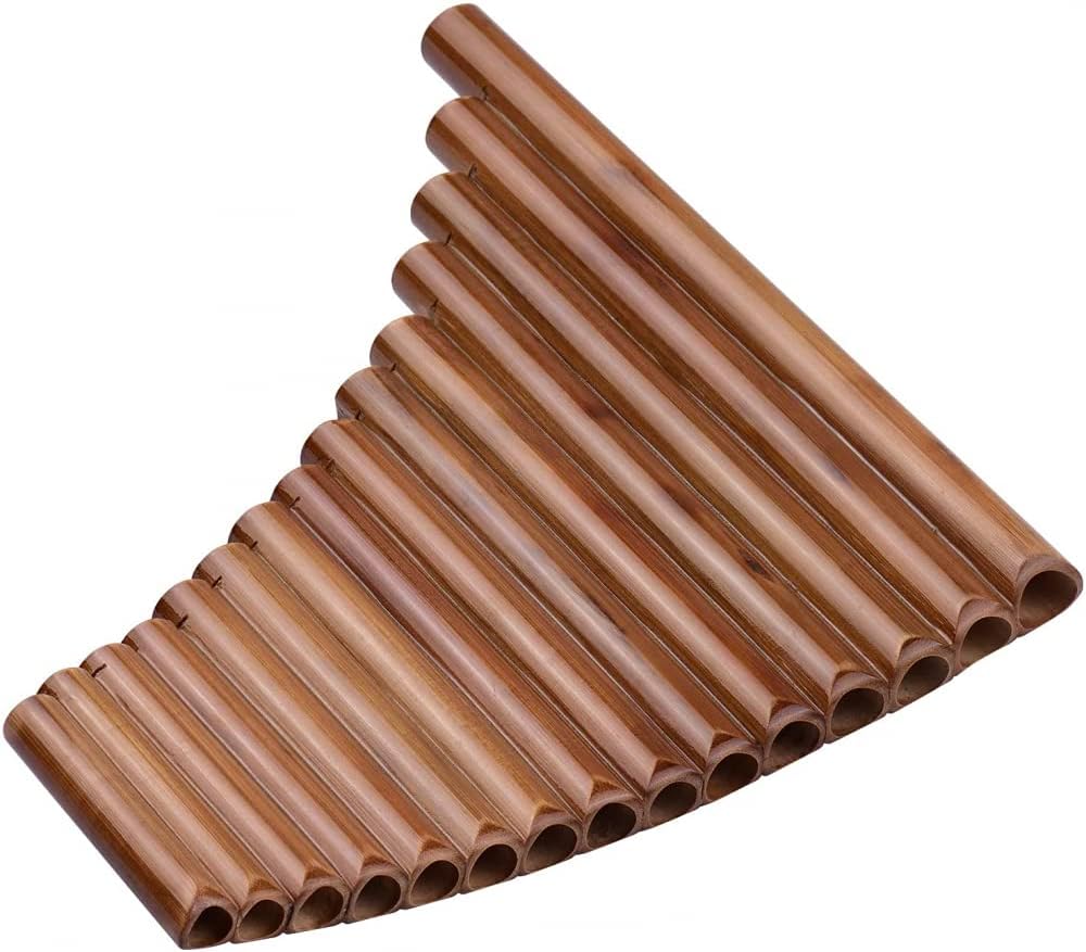 Pan Flute 15 Pipe Pan Flaute G Key Pan Pipes Bamboo Row Pipe Chinese Traditional Wind Instrument with Tote Bag
