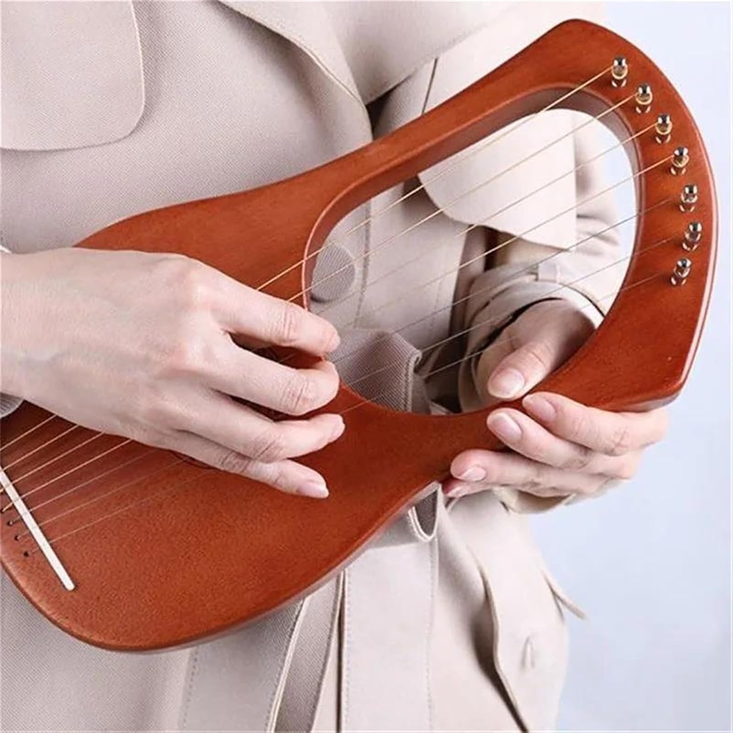 Lyre Harp Set Mahogany Lyre Harp 7 Strings Traditional Musical Instruments Professional Playing Mini Piano For Music Lovers