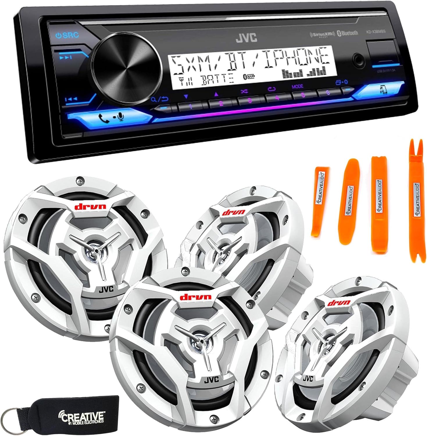 JVC KD-X38MBS Marine Digital Receiver W/BT, USB, XM Ready + 2 Pair CS-DR6201MW 6.5