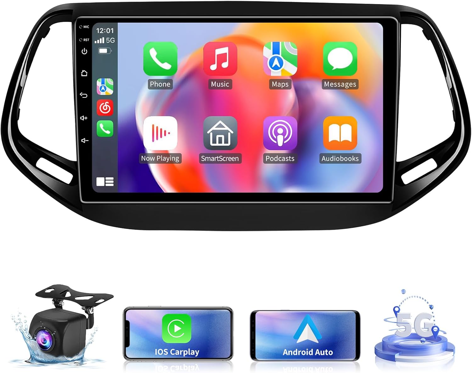 Upgrade Car Stereo Radio for Jeep Compass 2017 2018 2019 2020 - Wireless Carplay and Android Auto GPS Navigation - 4GB+32GB 10.2 inch Touchscreen Bluetooth RDS FM SWC 5GWIFI