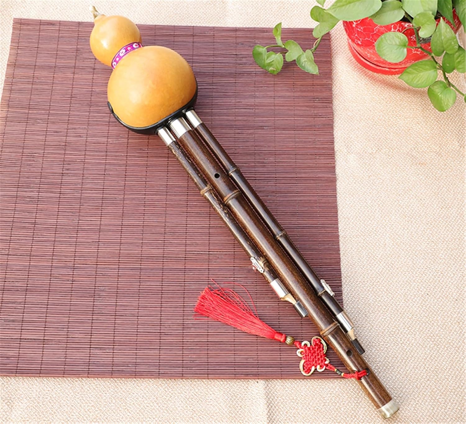 Hulusi flute, Hulusi Large B Flat Key C Major D Major Key Small Position Easy-press Hole Bass Instrument With Box Pendant(C Key)