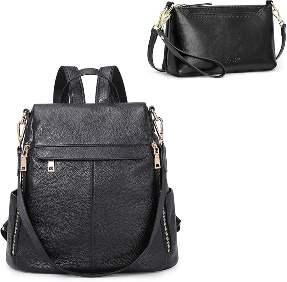 Kattee Genuine Leather Backpack Purse Bundle with Women Small Crossbody Bags