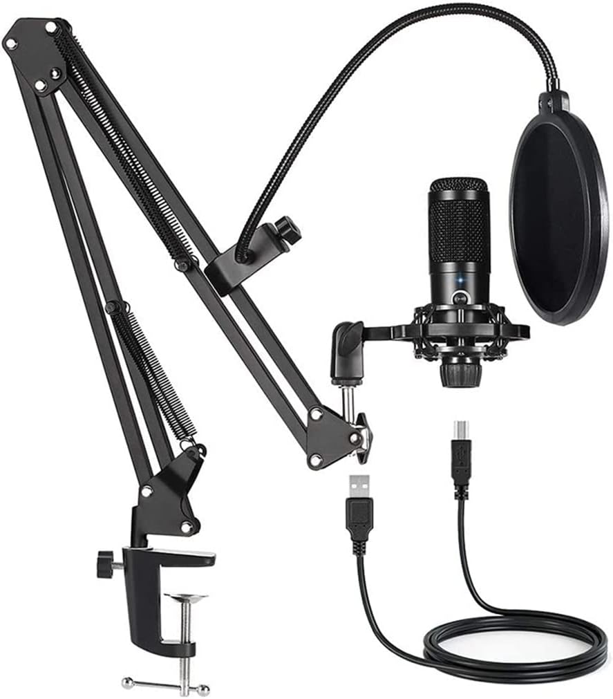 USB Microphone with Arm Condenser Computer Microphone Stand with Ring Light Studio Kit Suitable for Game Video Recording
