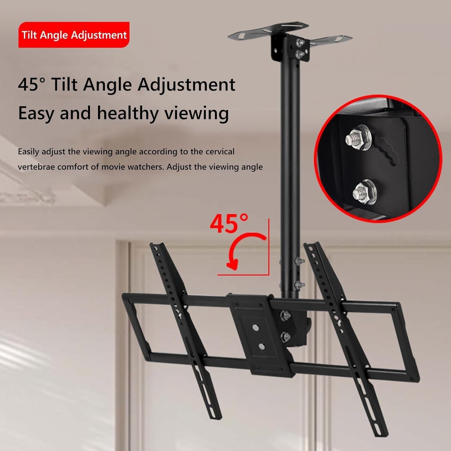 Monitor Mount, TV Wall Mount, Height Adjustable TV Ceiling Mount, Full Motion TV Ceiling Mount, for 45-80 Inch TV Pan and Tilt Mount, Metal Expansion Screw Mount (