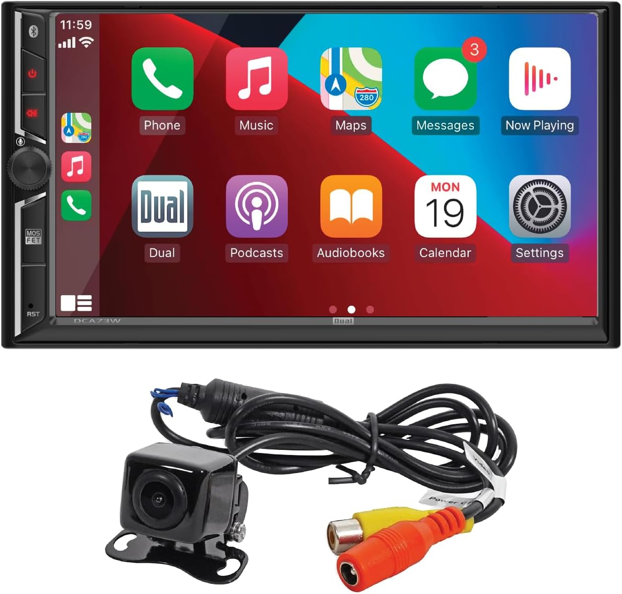 Dual Electronics DCA73W-BC 7-inch Certified Apple CarPlay Android Auto Wired or Wireless | Double DIN Touchscreen Car Stereo Radio | Bluetooth | Backup Camera Included | USB Playback & Charge