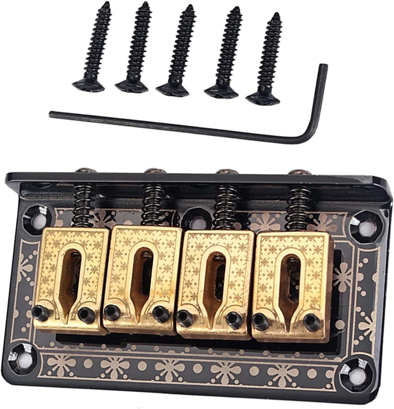 Guitar Saddle Bridge Hardtail with Screws Wrench Bass Guitar Replacement Parts Black Electric Guitar Bridge