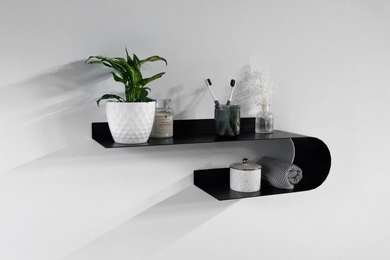 Wall Mount Metal Handmade Shelf, Curved Metal Wall Shelf for Bathroom, Wandregal Metall, Modern Floating Shelves, Floated Wavy Shelves