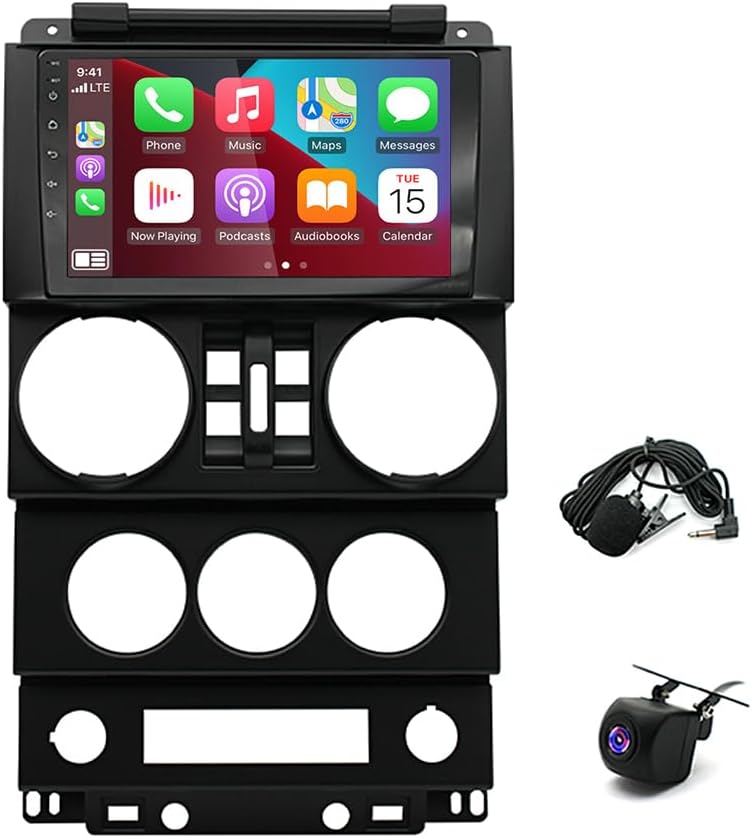 2G+64G Android Double Din Car Stereo for Jeep Wrangler 2007-2012 AHD Backup Camera, with Wireless CarPlay/Android Auto WiFi/USB/BT 5.1, DSP, FM/SWC, MirrorLink GPS Units Android 13 Radio 201