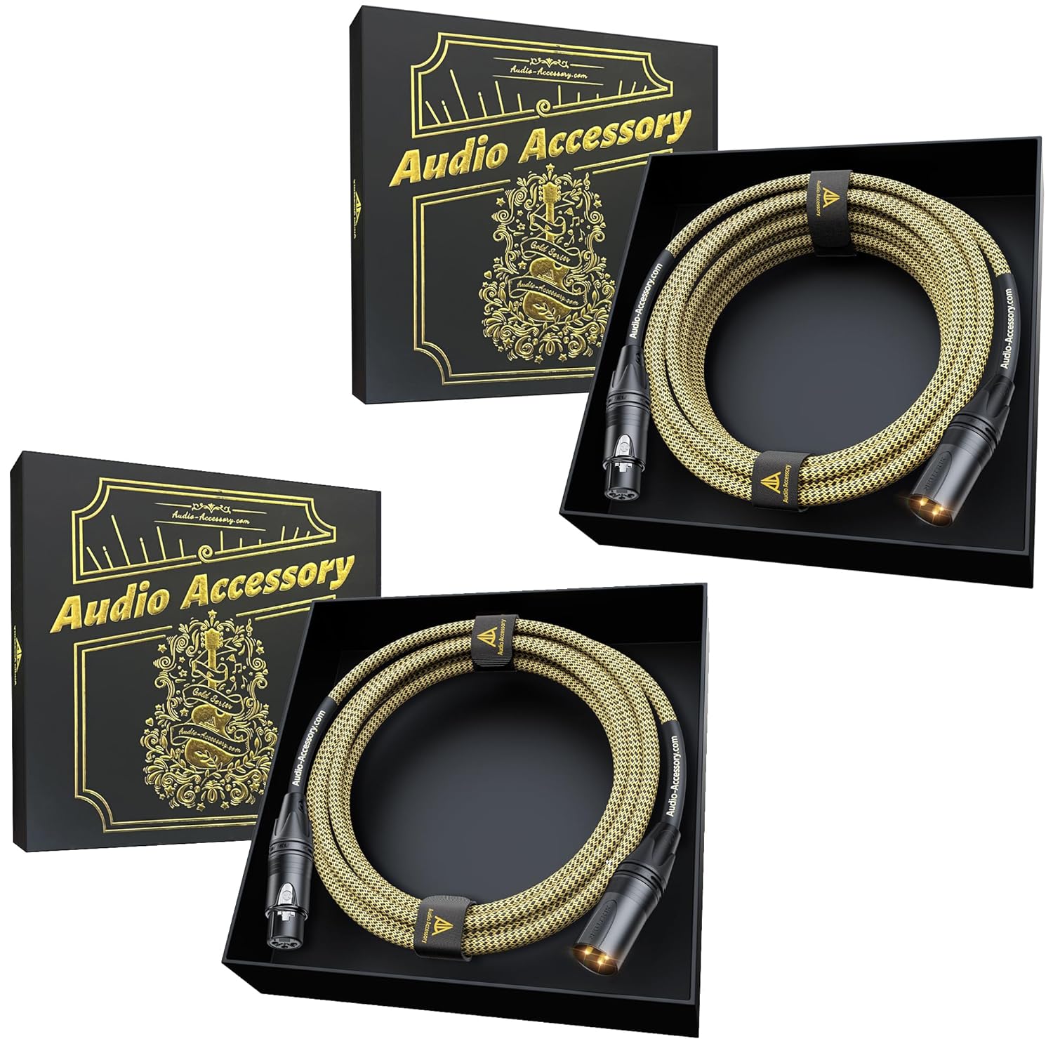 Gold Series Star Quad XLR Cables 2 Pack (10ft+15ft), Neutrik Connectors, 19AWG Microphone Cable, Kevlar-Reinforced Nylon Braided Handmade Mic Cable, 100% Coverage OFC Braid and Al-Foil Shielding