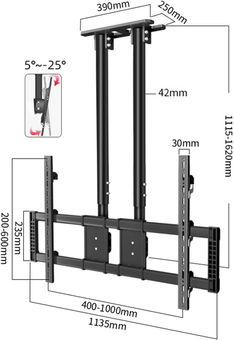 Ceiling TV Mount Stand - Tv Wall Mount, Adjustable Height Double Pole Single Screen TV Mount, Tilt Swivel Telescopic TVs Bracket for 50-100 Inch TVs, Can Mount On Ceilings/Wall,