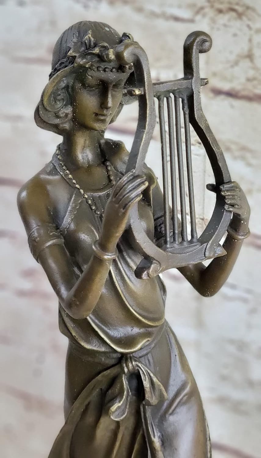 Large Western Art Deco Bronze Autoharp Harp Women Girl Fairy Maiden Sculpture Decorative Gift Article Sale Deal by European Broze