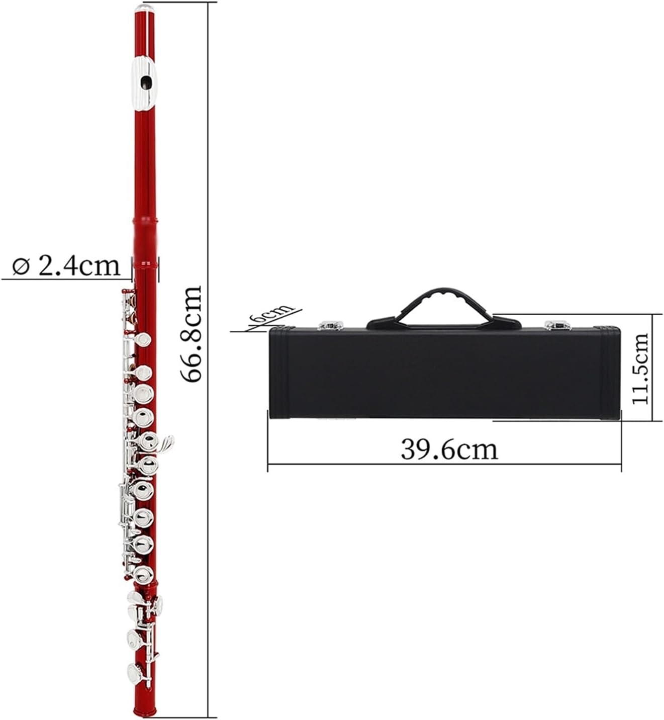 Flute 16 Holes C Key Flute Western Concert Cupronickel Red Transverse Flute Woodwind Instrument with Case Flutes Musical Instruments (Color : Pink)