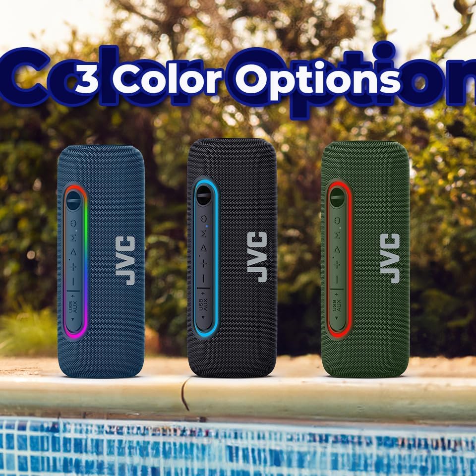 JVC Illuminated Portable Wireless Speaker with 20W max outputs, Dynamic Sound, Bluetooth 5.0, TWS Capability, USB-C, IPX5, AUX in, up to 5-Hour Battery Life - SPPA5BTB (Black)