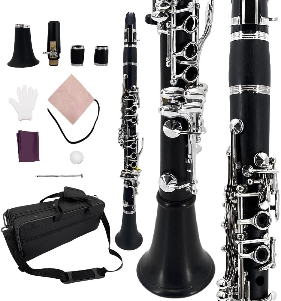 Ebonite Clarinet E Flat Clarinet for Beginner Student with Protect Case 2 Barrels Cleaning Cloth Mouthpice Gloves
