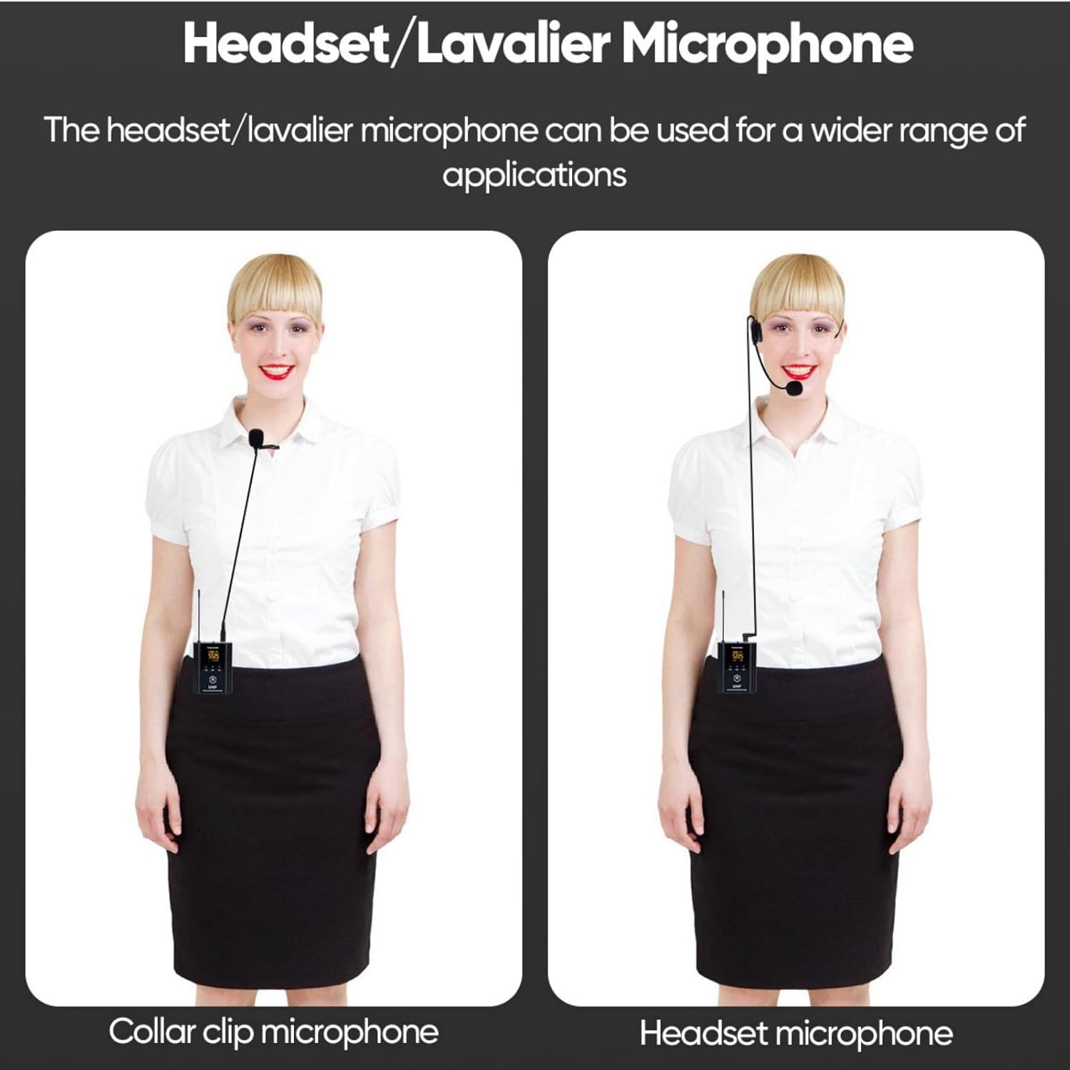 W IN-MIX UHF Wireless Microphone System, Portable Cordless Microphone Set with Headset, Lavalier, Beltpack Transmitter for Karaoke,Church and Party(2)