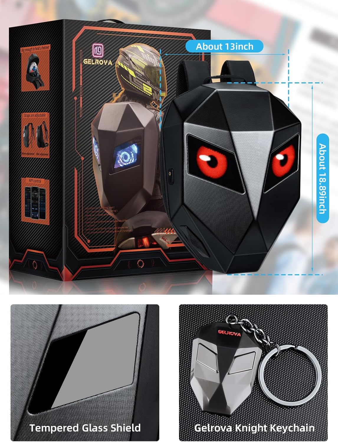 Gelrova Music Cycling Backpack [Battery not included] - LED Bicycle Backpack With Speakers, Expandable Helmet Storage (14.8L→25.2L) for Scooter, 15-16