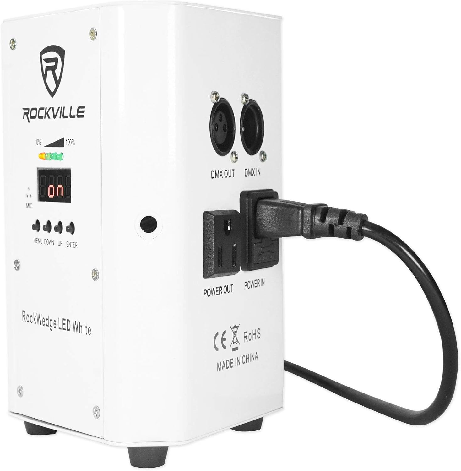 Rockville RockWedge LED Bundle: (4) RGBWA and UV Rechargeable Wireless DMX Par Wash Up-Lights, ROCKFORCE W2 192 Channel Lighting Controller, White, 5-Items