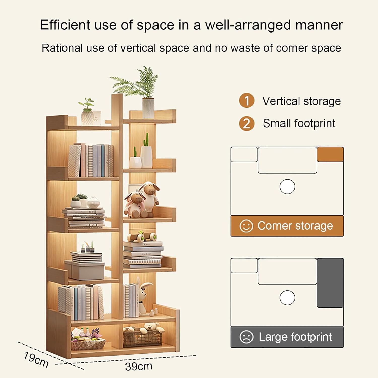 Bookcase with Drawers, Storage Organizer, Vertical Bookshelf, Modern Floor Standing Display Rack, for Home Office, Living Room, Bedroom, Kitchen(Brown)
