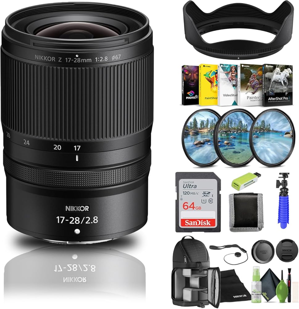 Nikon NIKKOR Z 17-28mm f/2.8 Lens (20115) + 64GB Memory Card + Filter Kit + Backpack + Card Reader + Corel Photo Software + Flex Tripod + Memory Wallet + Cap Keeper + Cleaning Kit