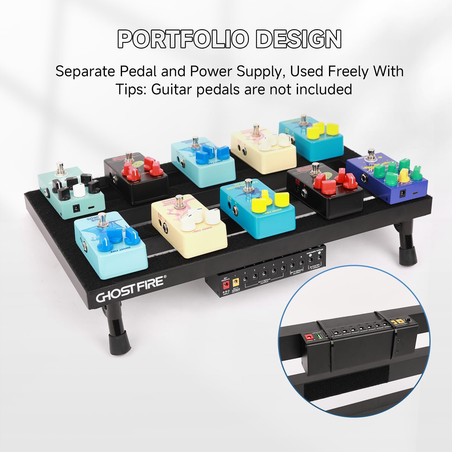 Ghost Fire Guitar Pedal Board Aluminum Alloy 1.76lb Super light Effect Pedalboard 19.8''x11.5'' with Carry Bag,SPL-04 and Power Supply GS10-SV2