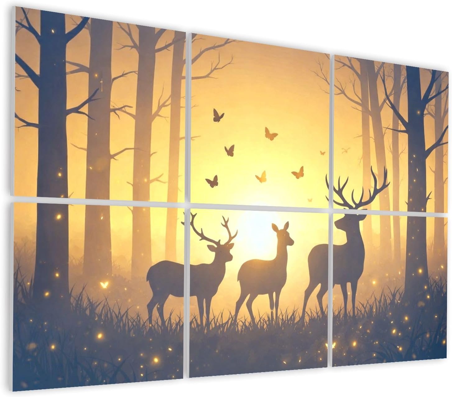 6 Pack Art Acoustic Panels Self Adhesive Horizontal Wild Deer Forest Sunset Decorative Soundproof Wall Panels Sound Absorbing Panel 48