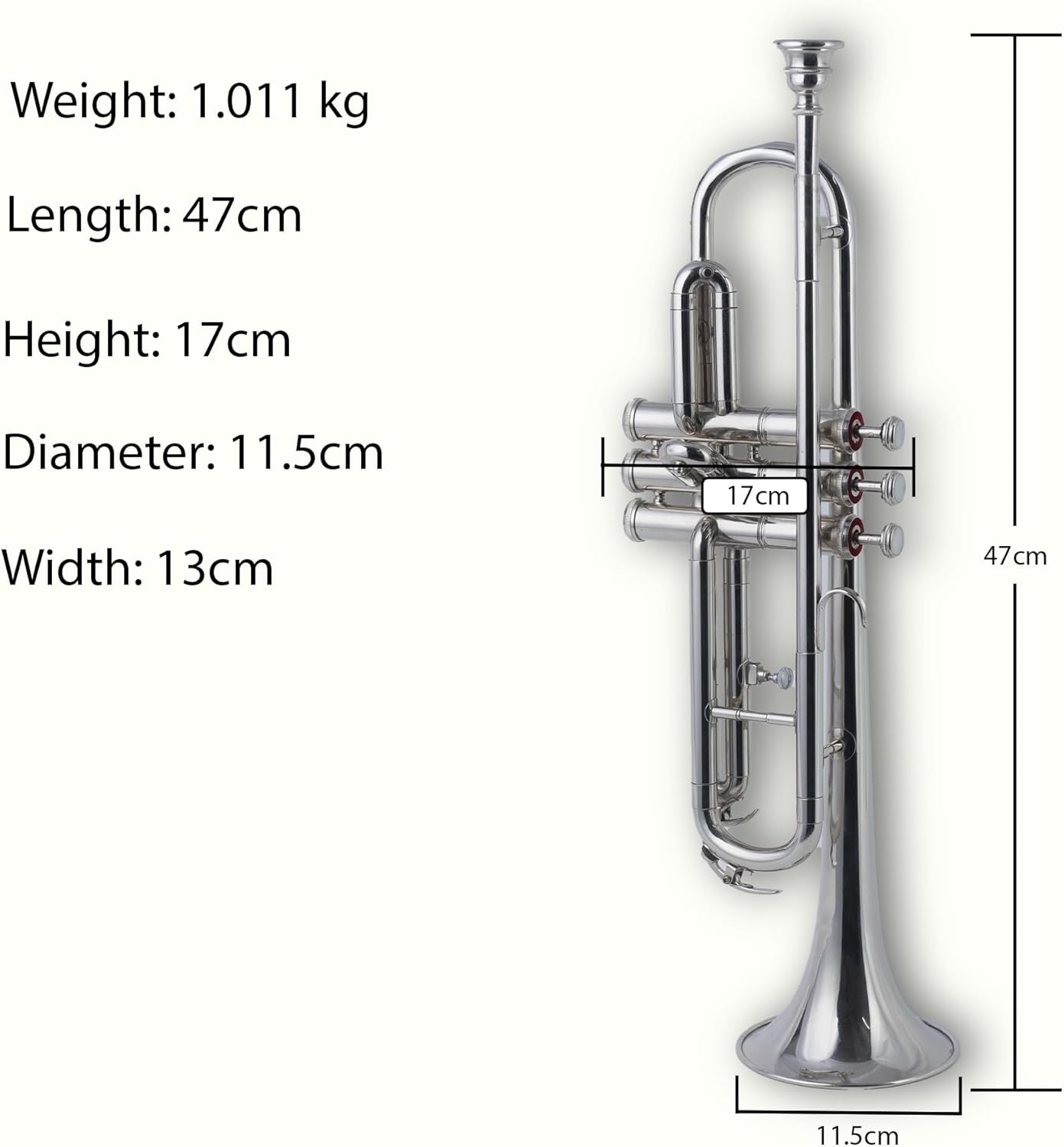Queen Brass Bb Trumpet Chrome Finish Brass Body with 7C Mouthpiece and Hard Case for Beginners and Students Band Rehearsals School Performances Practice