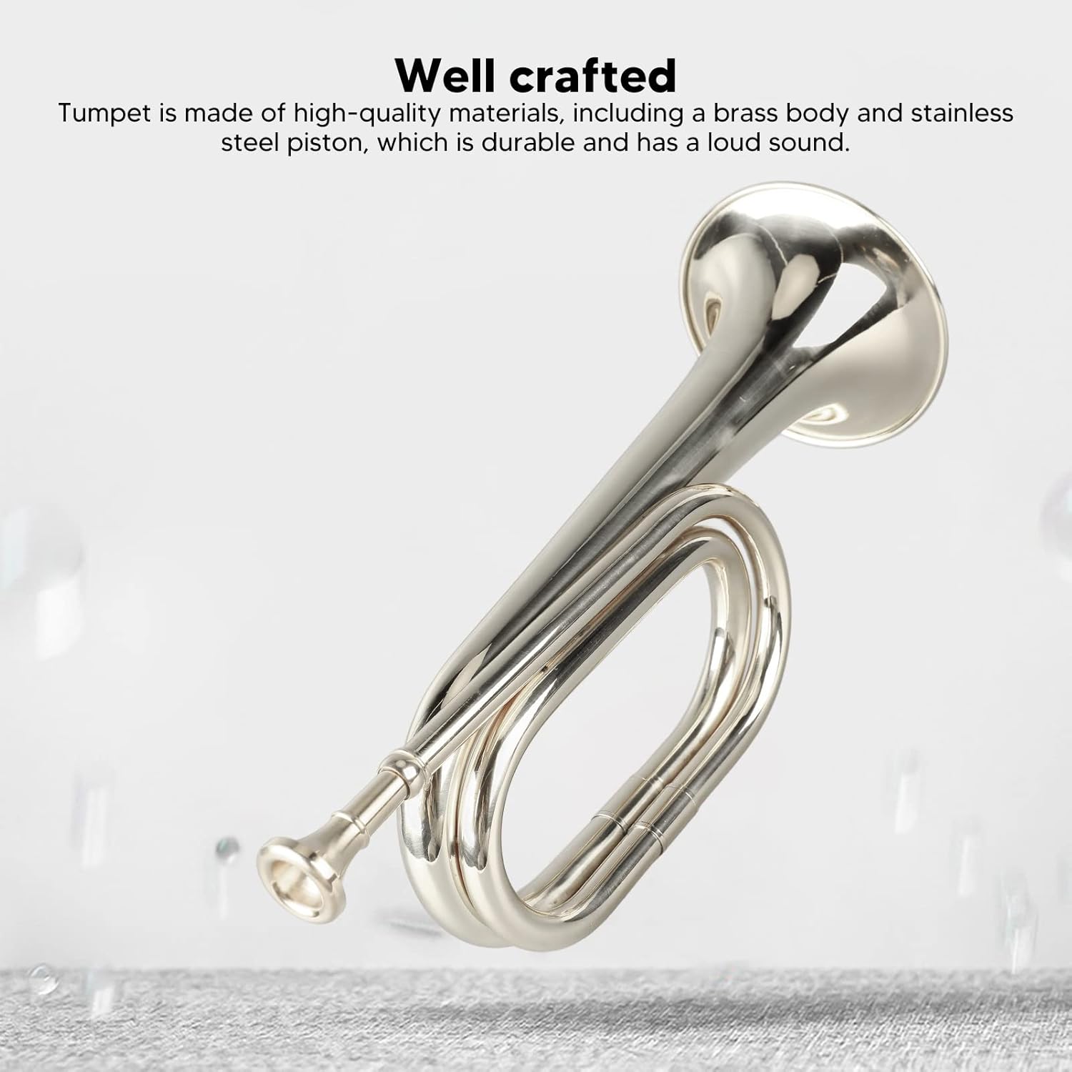 Military Bugle Brass Cavalry Trumpet with Mouthpiece for Beginners Marching Band Cavalry Style Outdoor Ceremonies(Silver)