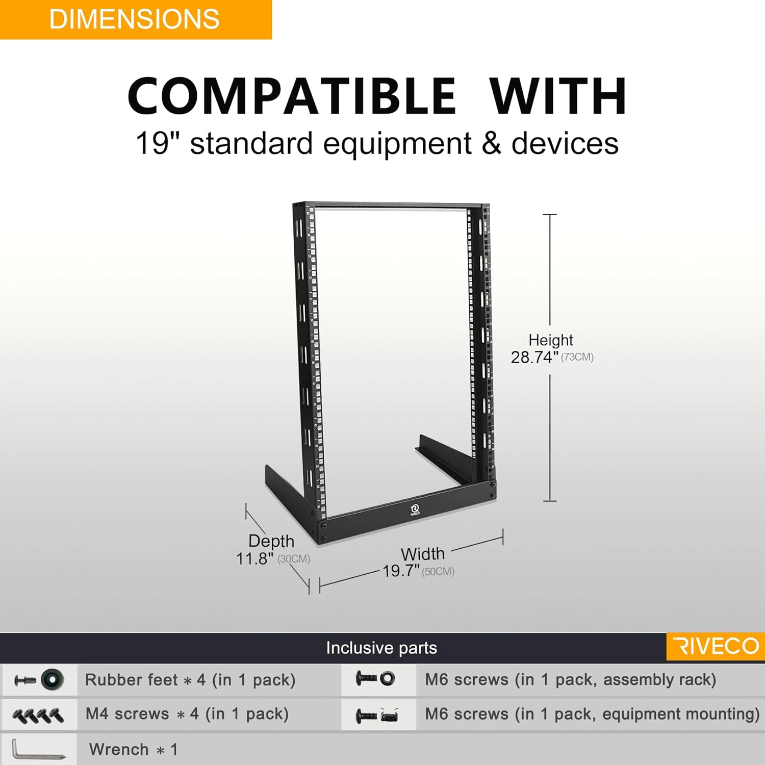 RIVECO 15U Desktop Rack for Audio & Network Devices 19 Inch 2 Post Open Frame Shelf with Reinforced Beam, Free Standing Tabletop Racks for IT Server Sound AV Music Recording Equipment