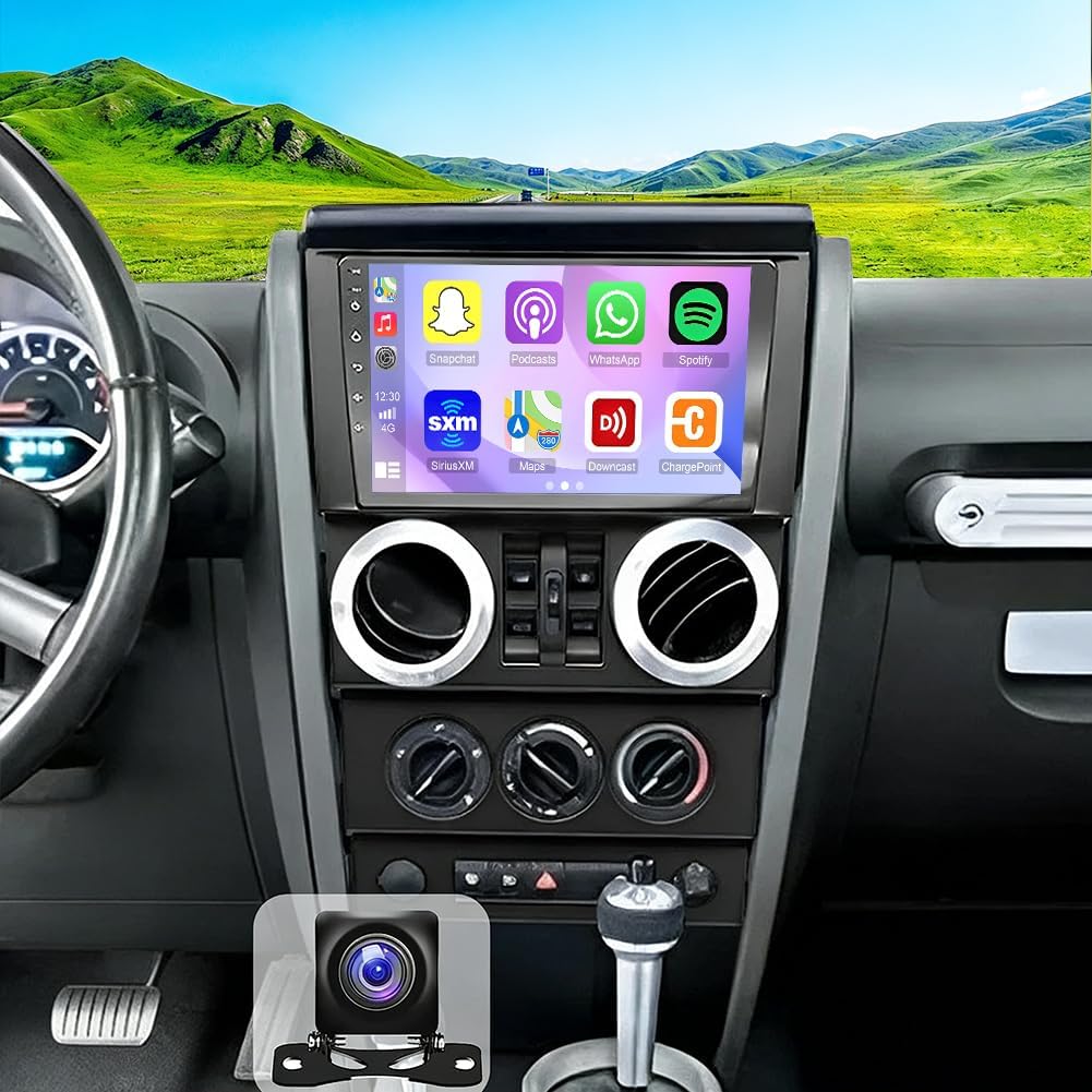 2+32G Car Stereo for Wrangler JK 4-Door 2007-2012 with Wireless Carplay&Android Auto,9 Inch Android 13 Touchscreen Bluetooth Car Radio with GPS, WiFi, FM Radio,Backup Camera,SWC,MIC