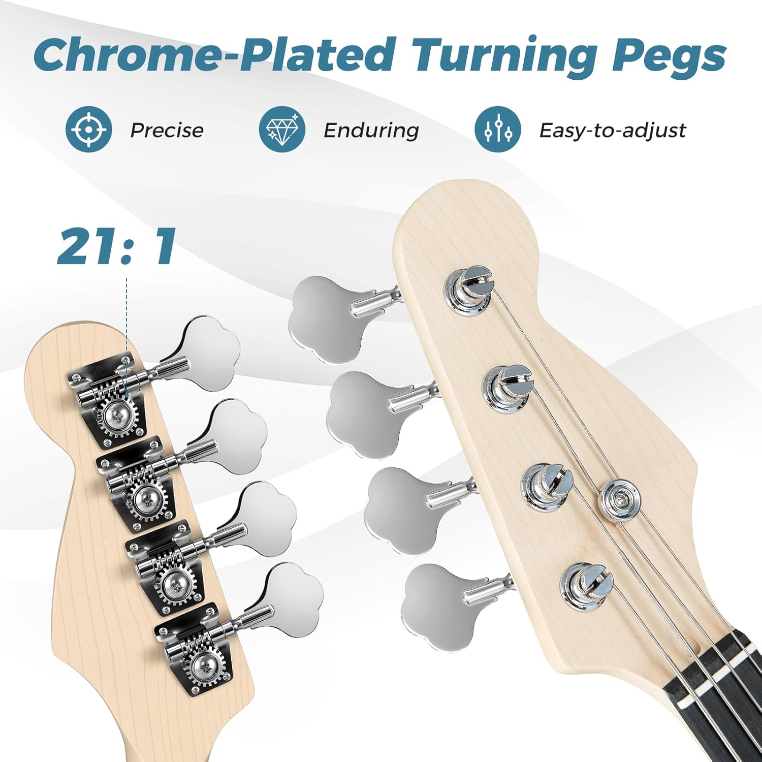 Costzon Electric Bass Guitar, 46” 4 String Full Size Beginner Bass Guitar Kit with 2 Pickups, Open-gear Tuning, Gig Bag, Cable, Strap, Rope & 3 Picks, Right-handed Bass Guitar for Starter (Blue)