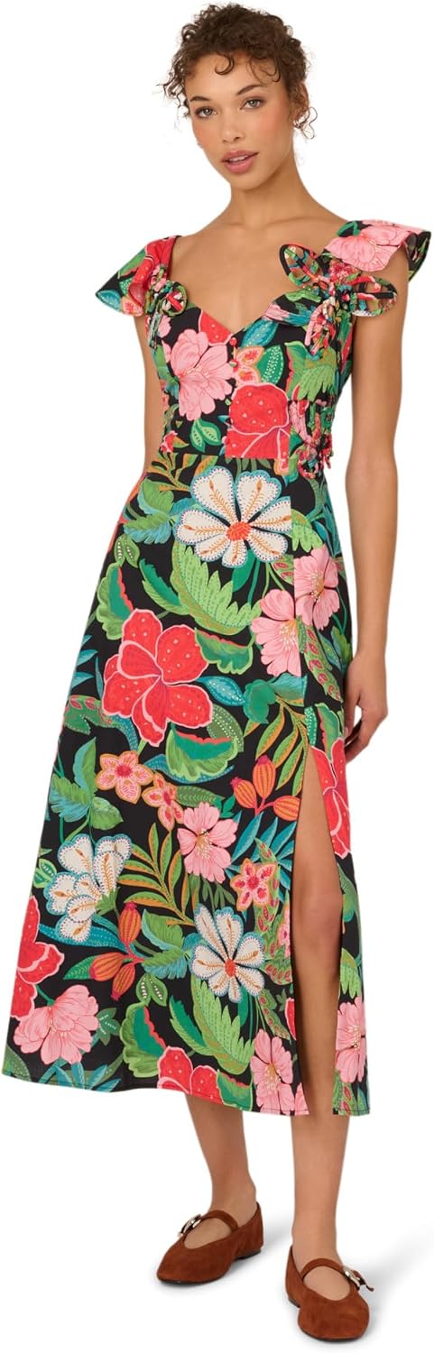Adrianna Papell 3D Floral Print Midi Dress, Black Multi