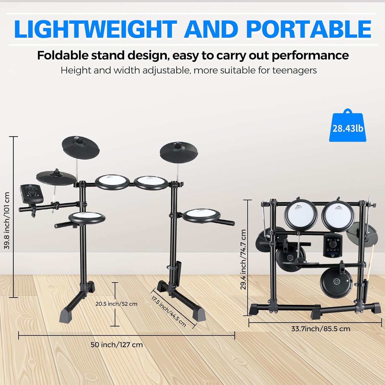 EASTROCK Electric Drum Set with Quiet Mesh Drum Pads, Electronic Drum Set for Beginner 2 Leg with Cymbals, Pedal, Upgraded Module, 350 Sounds, Bluetooth, USB MIDI, Headphone, Drum Stool, Sticks