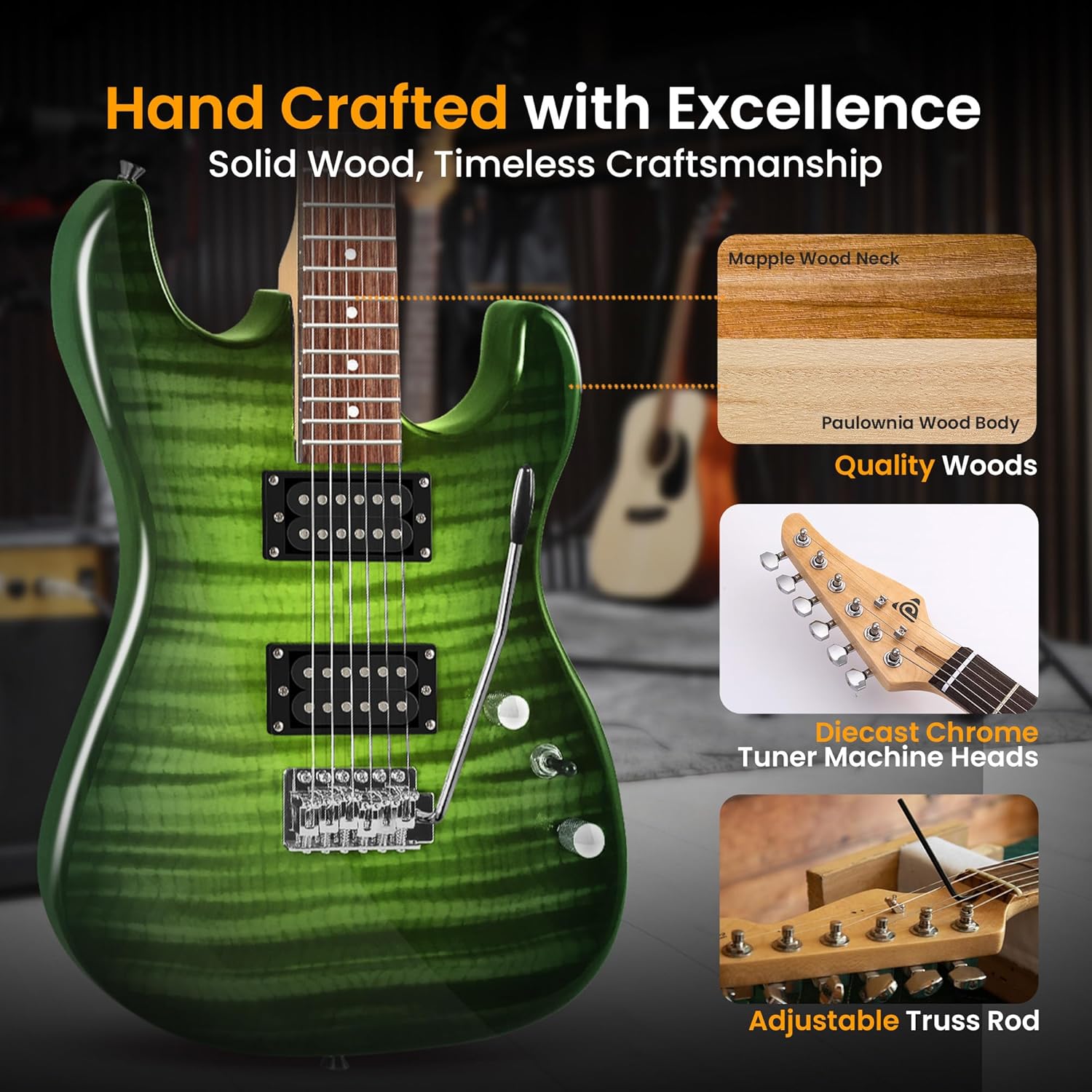 Pyle Electric Guitar Kit with Amp, Full Size Instrument with Humbucker Pickups, Guitarra Electrica Amplifier and Beginner Bundle Accessories, 39