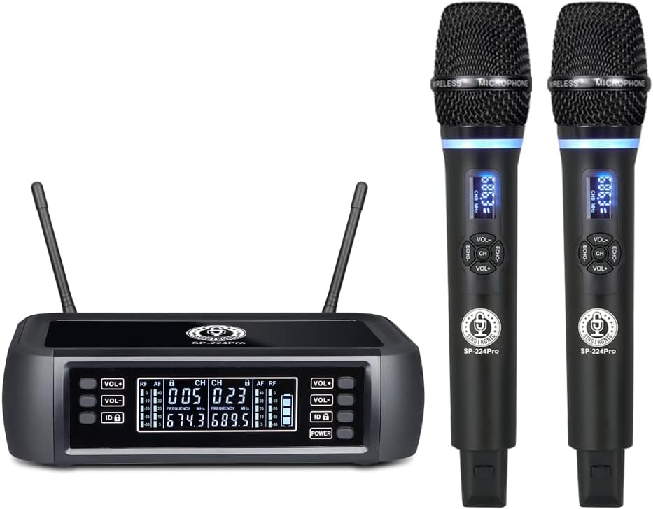 SINGTRONIC SP-224Pro Rechargeable Digital Wireless Microphone System | Built-in Lithium Battery, Anti-Howling, No Power Outlet Needed, Hands-Free Karaoke Mic for Outdoor Use