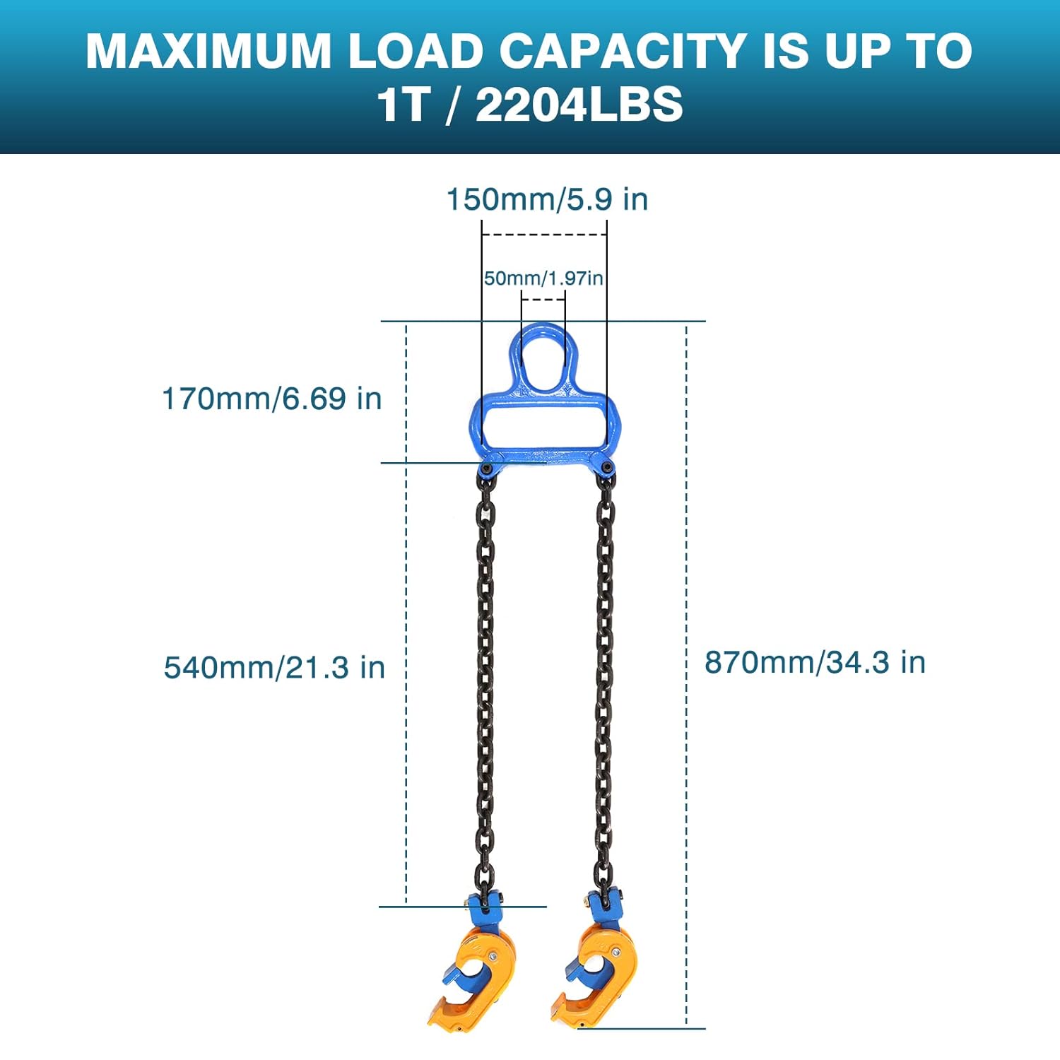 IRONWALLS Chain Drum Lifter with 1T/ 2204LBS Capacity, Upgraded Lifting Chain Sling with Self-Lock Hook Lifting Clamp for 30 & 55 Gallon Metal/Plastic Drum Barrel, Fits for Crane, Forklift