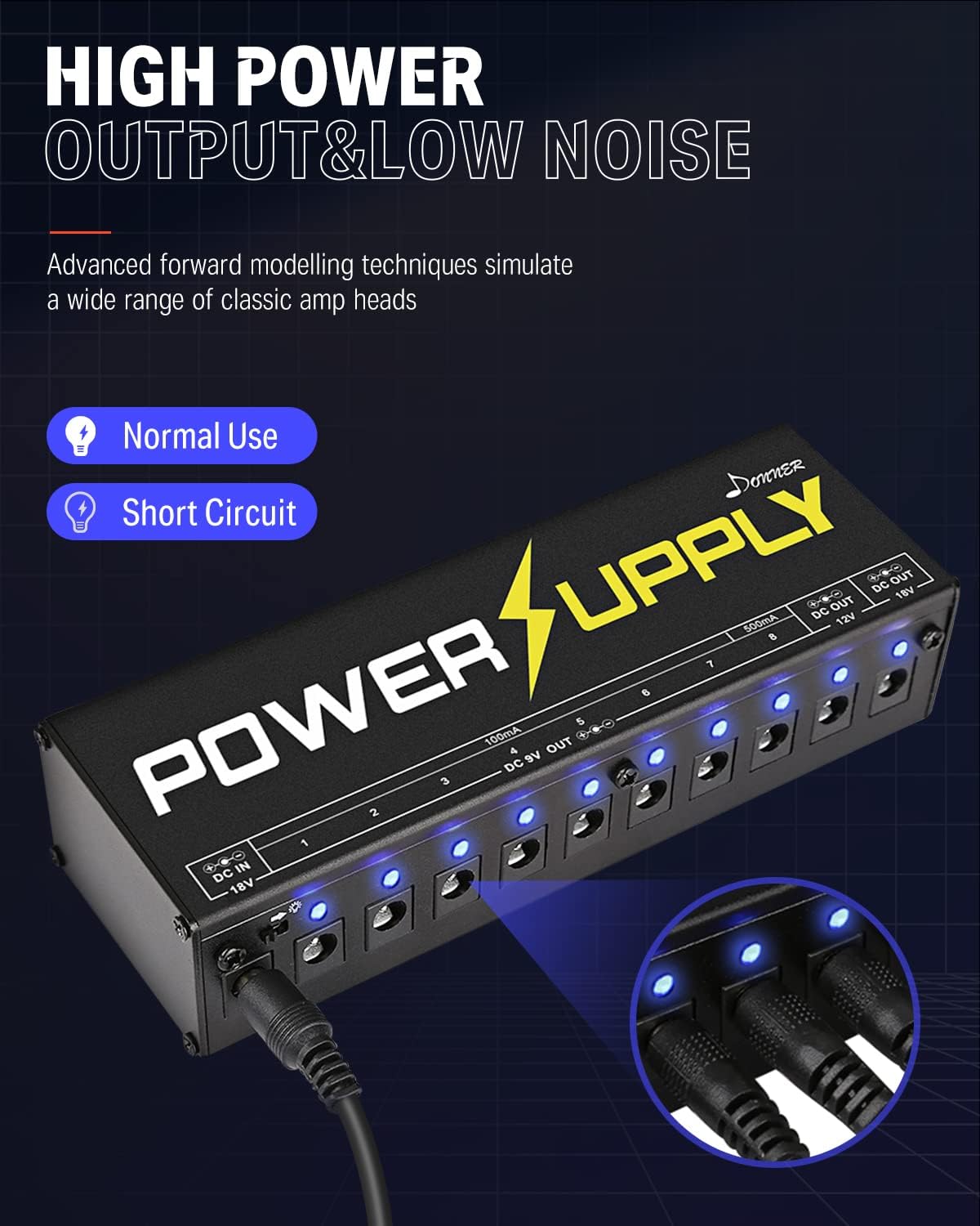 Donner Distortion Guitar Pedal and Guitar Power Supply 10 Isolated DC Output for 9V/12V/18V Effect Pedal