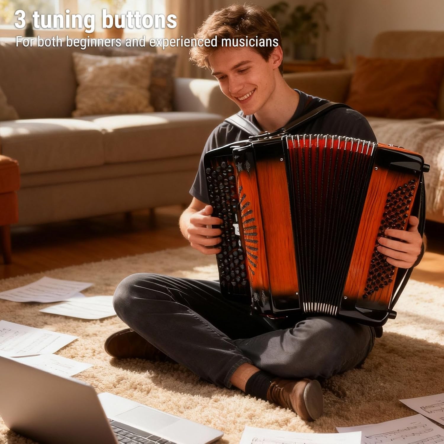 Drfeify Accordion, 69 Keys 96 Bass Buttons Chromatic Scale Instrument with F B E Tuning and Quality Reeds, for Beginner Professional Player Single Play Ensemble