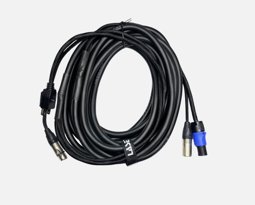 LASE 30 Ft (9.1M) Siamese PowerCon AC & XLR Audio Combo Cable (Powered Speakers)