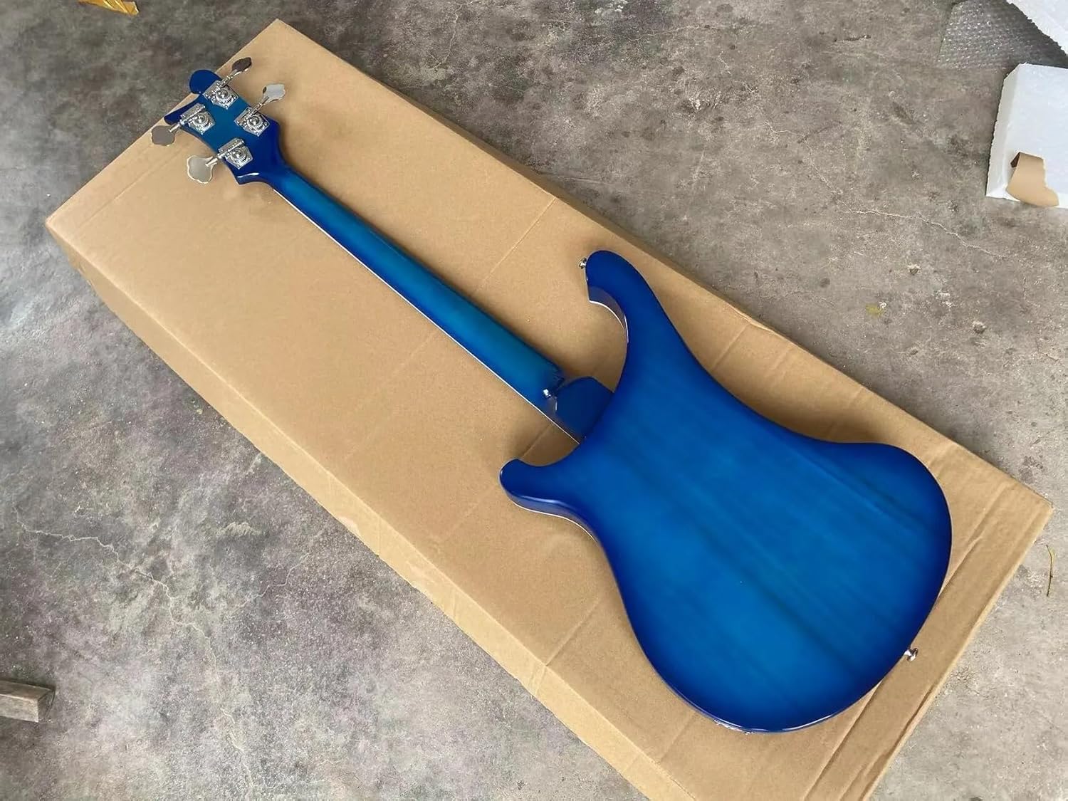 4-String Electric Bass Guitar - Vibrant Blue Gloss Finish, White Pickguard - Rosewood Fretboard, Basswood Body