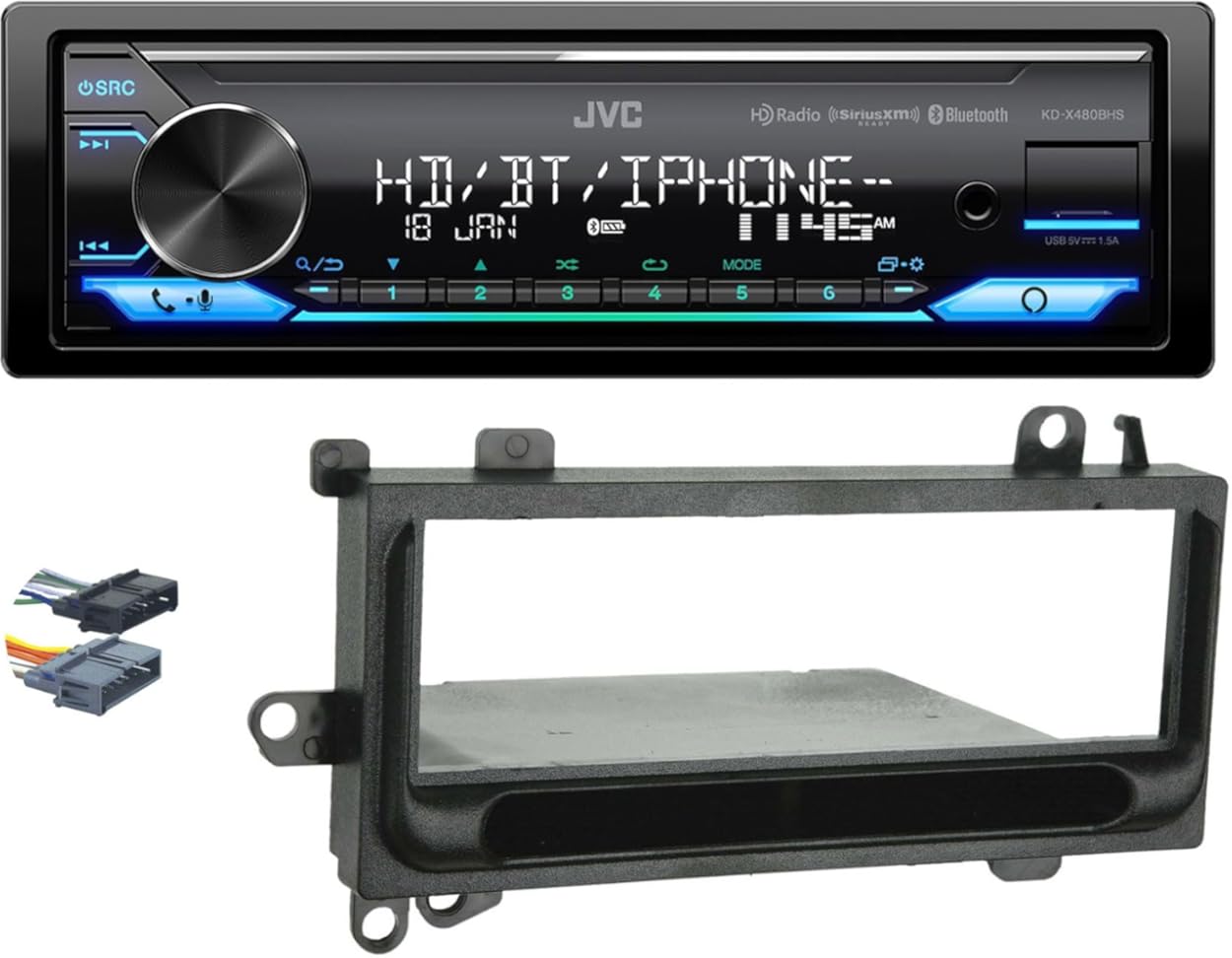 Audiosavings Bundle: JVC KD-X480BHS 1-Din Car Stereo Receiver w/Bluetooth/USB/XM Ready/Alexa/HD Radio Bundle with METRA 70-1817 CD Harness, Metra 99-6000 in-Dash Radio Mulit-Kit (3 Items)